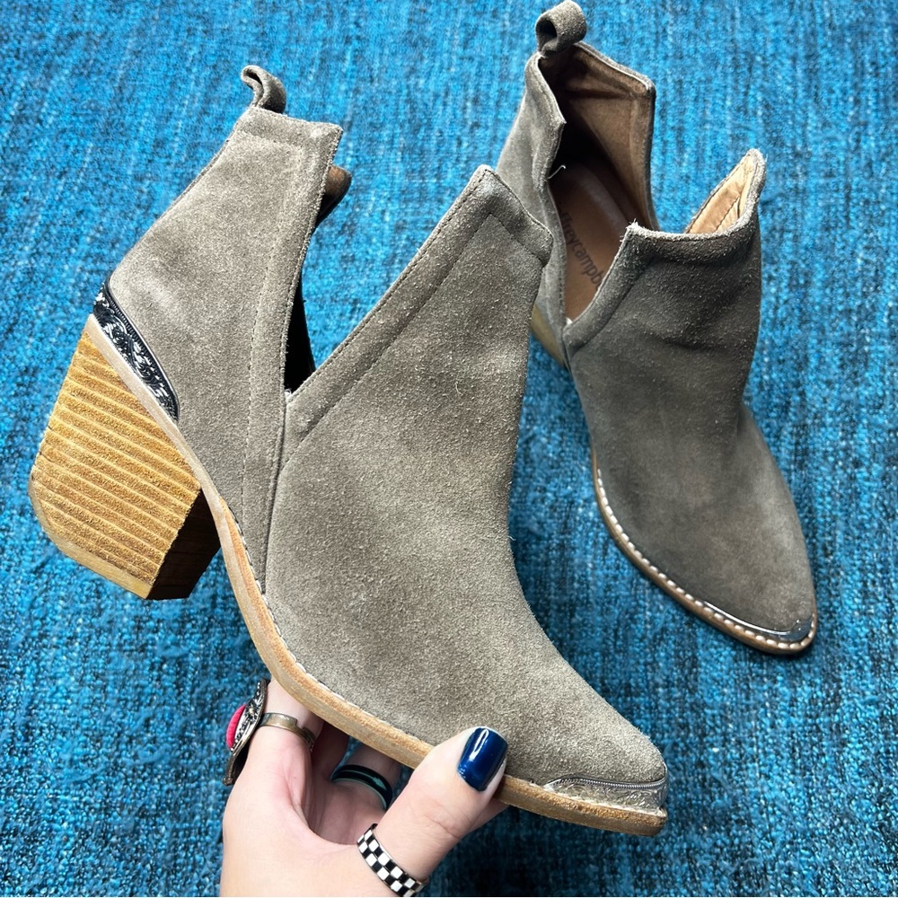 Jeffrey Campbell Cromwell Taupe Suede Western Ankle Boots